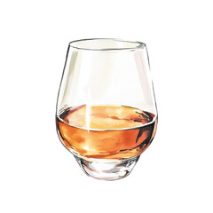 Glass of whiskey with amber tones and smooth texture, cut out - stock png.