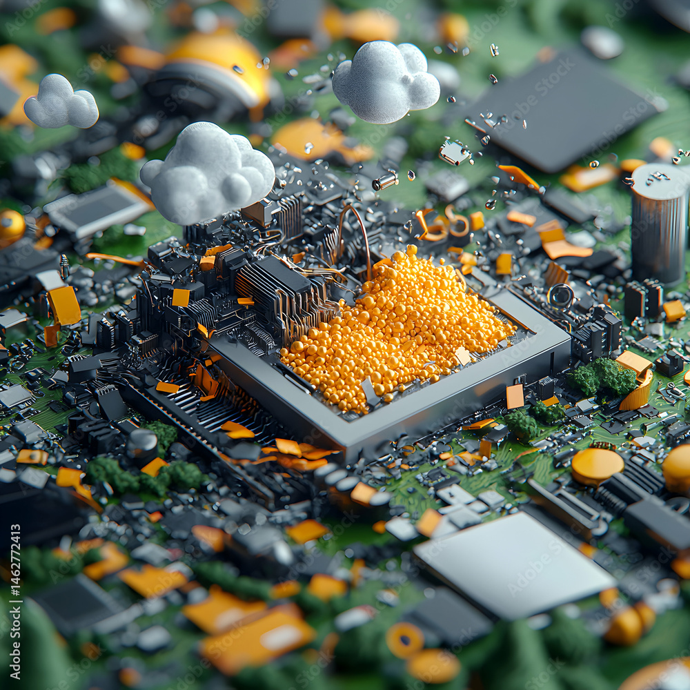 Aufkleber a surreal image blends computer components with natural elements. it suggests cloud computing or dig