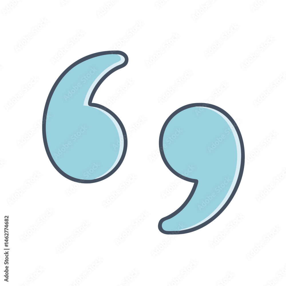 Fototapete vector illustration of quotation marks or speech marks in light blue with dark outline design
