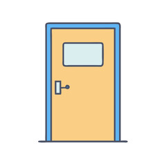 Illustration of door entrance doorway access entry point with handle and window interior design