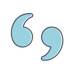 Vector illustration of quotation marks or speech marks in light blue with dark outline design