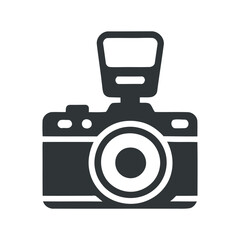 Simple Black and White Icon of a Camera with Flash for Photography