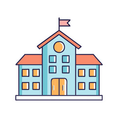 Illustration of school building with flag and windows for education and learning resources vector