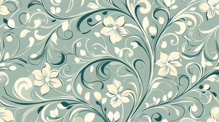 A detailed floral pattern showcases swirling vines and blooming flowers on a serene background, embodying elegance and tranquility in design