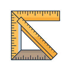 Illustration of a yellow try square tool for woodworking and construction measurement and drafting design