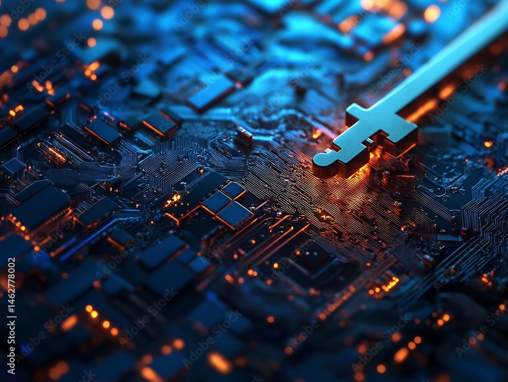 Poster futuristic microchip circuit board design with technological advancements