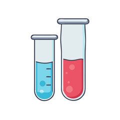 Illustration of laboratory test tubes with blue and red liquid for science experiments and research