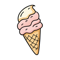 Delicious ice cream cone vector illustration with strawberry and vanilla flavors design art, food