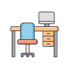 Illustration of desk chair computer workstation office furniture interior design workplace setup