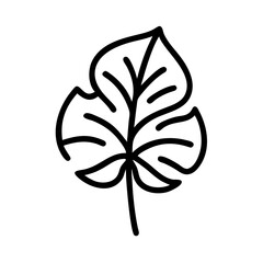 Silhouette of a tropical leaf line art drawing element on transparent background, an aesthetic minimalist plant outline perfect for design and decoration projects
