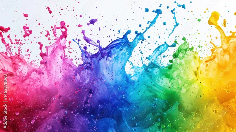 Poster a captivating splash of bright, multicolored liquid creates a dynamic display against a clean white 