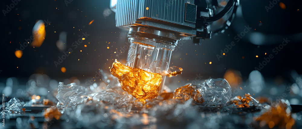 Poster artistic rendering of a glass object being fragmented. suitable for illustrating themes of deconstru