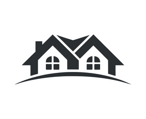 Abstract Modern House Logo Design Two Houses Connected Under a Single Roof