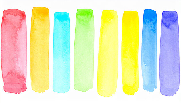 Vivid watercolor stripes of rainbow colors texture. Multicolored brushstrokes isolated on white - Powered by Adobe