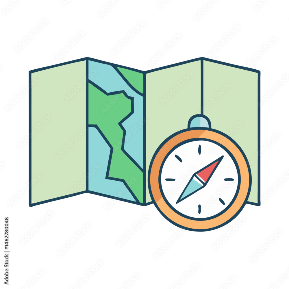 Poster exploring adventure travel planning with map and compass for tourism and navigation guidance