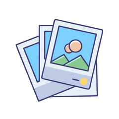 Explore photo album memories with stack of instant photos and landscape photography prints art