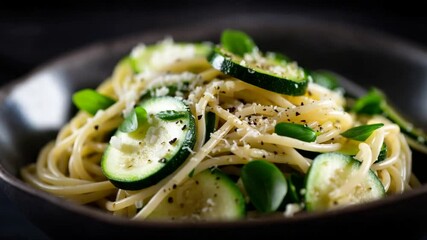 Zucchini and Basil Pasta in Olive Oil with Parmesan and Black Pepper