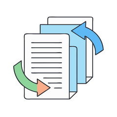 Document workflow automation process with arrows for file transfer and data exchange solution