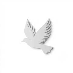 Fototapeta premium Minimalist white dove silhouette with outstretched wings against a plain white background.