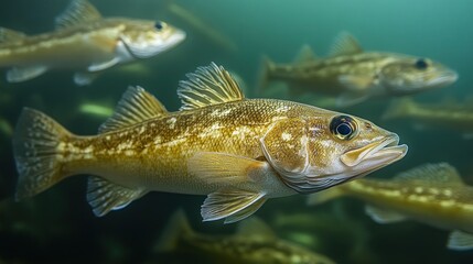 Fototapeta premium California Kelp Bass Schooling Underwater