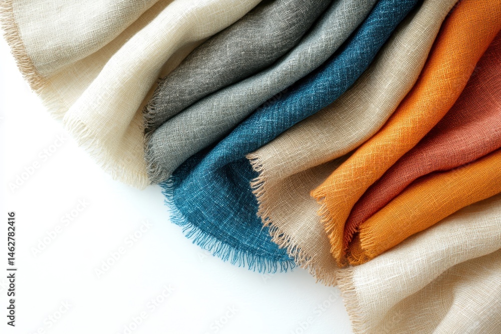 Leinwandbilder Colorful textures of woven linen fabrics arranged in a stylish display highlighting their softness and variety in tones and patterns