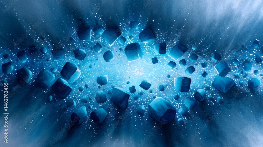 Aufkleber blue cubic explosion - abstract of blue cubes exploding in a burst of light and energy. perfect for 