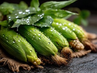 Fresh corn on the cob with dew