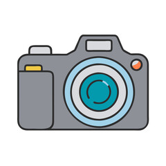 Illustration of a gray camera with a blue lens for photography and capturing memories and art