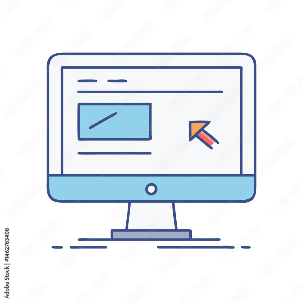 Poster illustration of computer monitor screen with cursor for website design and development concept