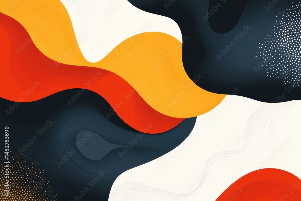 Aufkleber dynamic abstract design featuring colorful wave patterns in red, orange, blue, and white with a clea