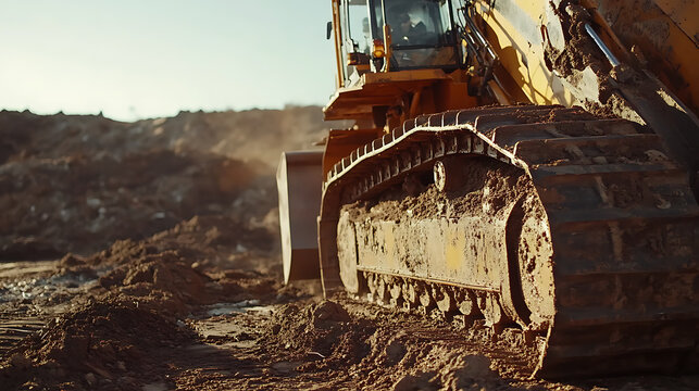 Bulldozer Moving Earth at Construction Site