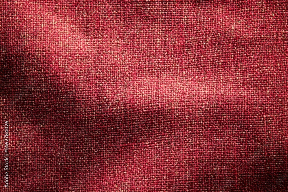 Poster Texture of deep red fabric showcasing woven patterns under natural light with shadows adding depth and interest in a studio setting