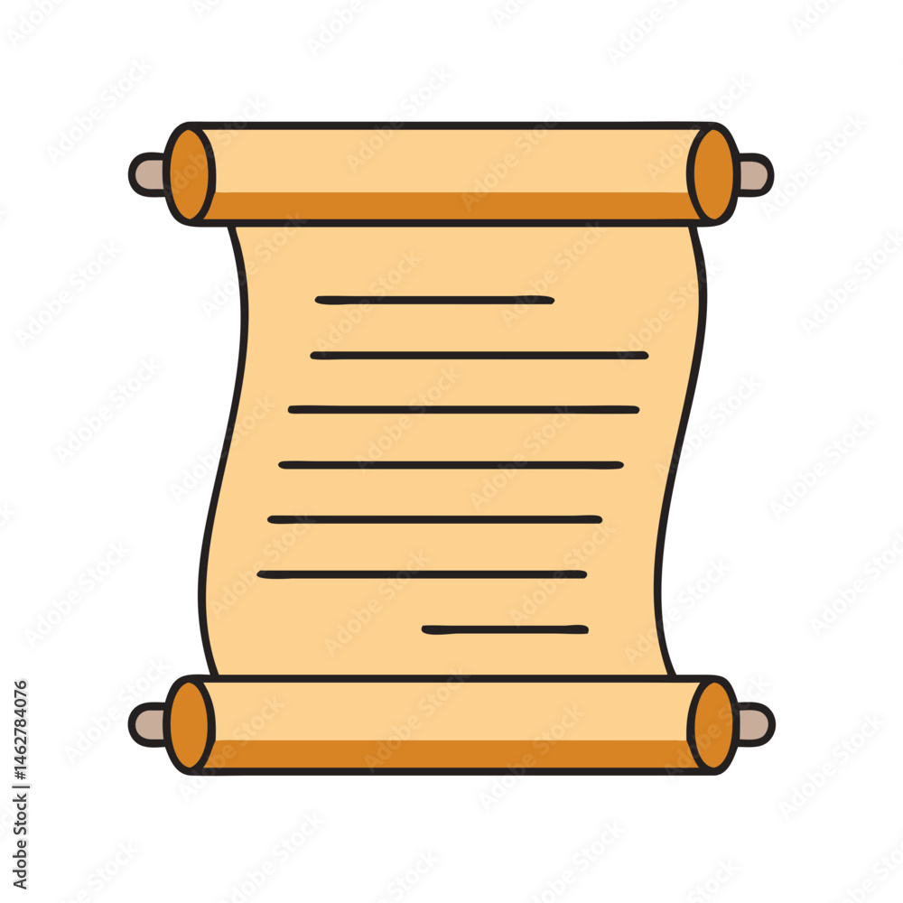 Poster illustration of antique scroll paper document parchment with text lines on a roll design