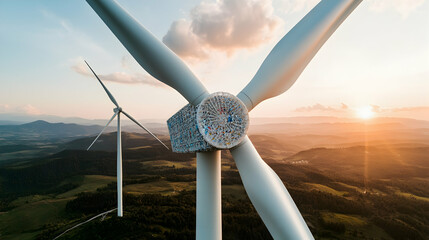 Wind turbine showcasing recycled materials for sustainable energy generation Ideal for promoting eco friendly innovation green technology renewable power solutions