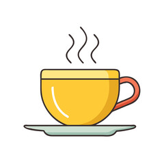 Yellow coffee cup vector graphic with steam for cafe menu and morning beverage designs vector