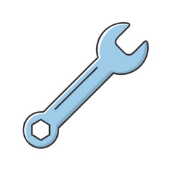 Illustration of a light blue wrench tool for tightening loosening bolts and nuts diy project