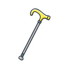 Walking cane illustration: mobility aid, golden handle, support equipment, assistive device, stick