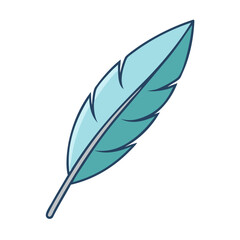 Isolated feather quill pen writing light blue bird feather art illustration design element