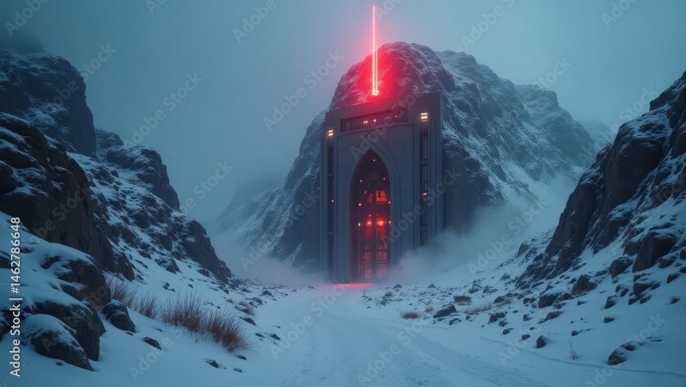 Poster digital perimeter alert in remote mountain base – great background for threat monitoring systems