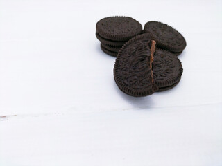 chocolate cookies on white background