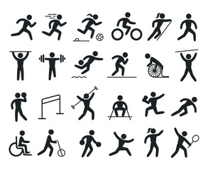 Collection of Diverse Stick Figures Engaging in Various Sports and Physical Activities
