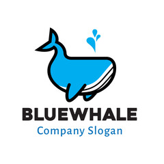 Minimal blue whale logo vector design symbol icon illustration