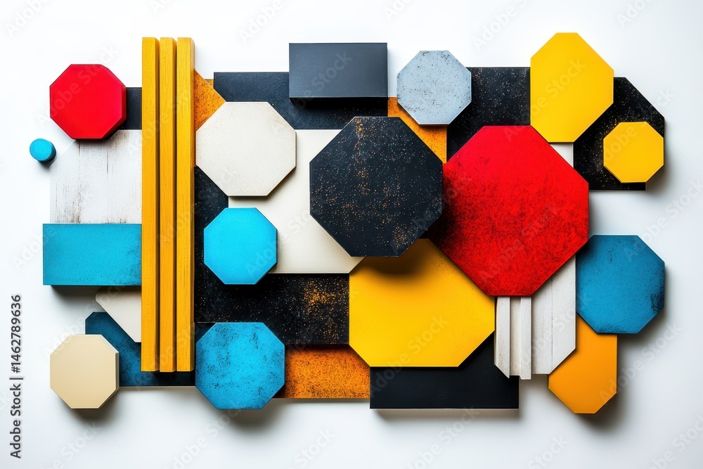 Leinwandbilder vibrant abstract mural showcasing geometric shapes and dynamic colors in an urban setting during day