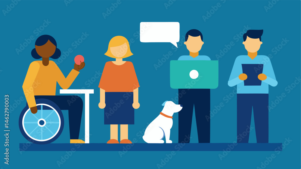 Poster inclusive newsroom a busy news newsroom featuring various journalists with one using a wheelchair an