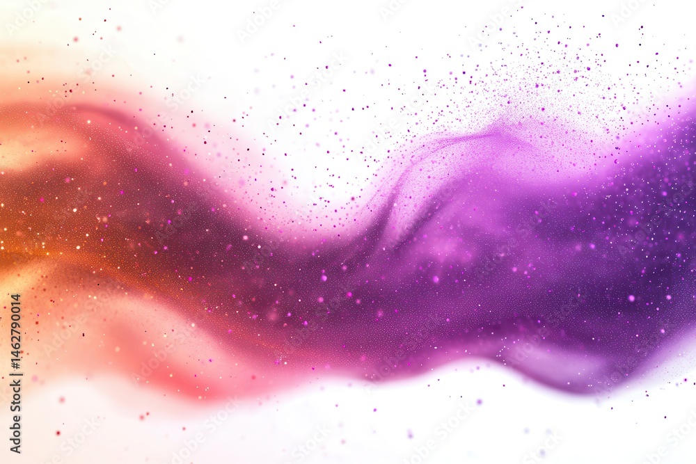 Poster Colorful abstract background featuring a vibrant blend of purple, pink, and orange particles creating a dynamic visual effect in a creative setup