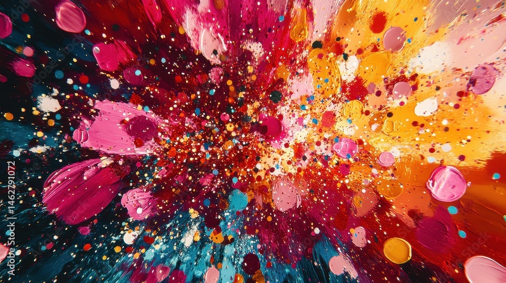 Poster colorful confetti spread across a white surface creating a vibrant and festive atmosphere during a c