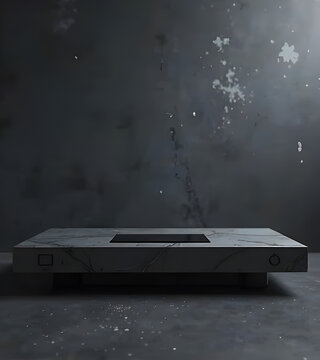 text="Minimalist Luxury Tech Console" in elegant uppercase sans-serif 96 pt, centered on a sleek dark gray glass and metal seamless gradient background with subtle industrial texture. Soft key light f