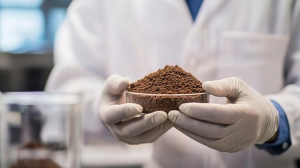 Civil engineer examines soil sample in laboratory for construction project, focusing on analysis and testing