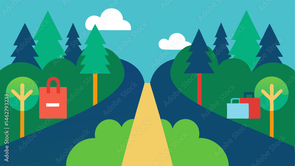 Poster future choices a path that splits into two one side leads to a vibrant forest and the other to a clu