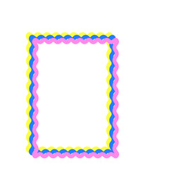 Vivid Festive Bright Retro Border Icon. Bright Vibrant Positive Disco Frame Canvas. Pink and yellow Outline Line Curve Wavy Abstract Shape Decoration Isolated on Background